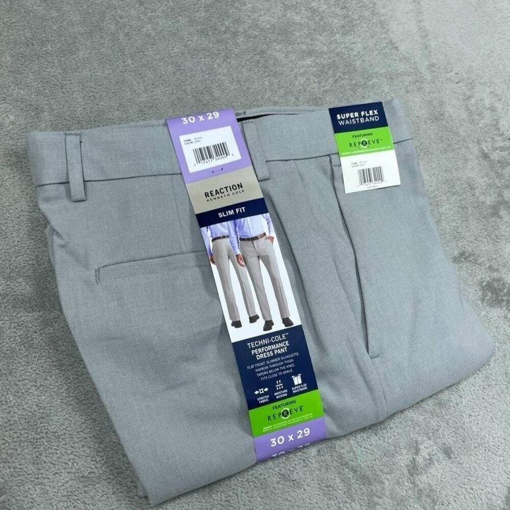 Kenneth Cole Reaction Slim Fit Gray Techni-Cole Dress Pants 30x29 a1243